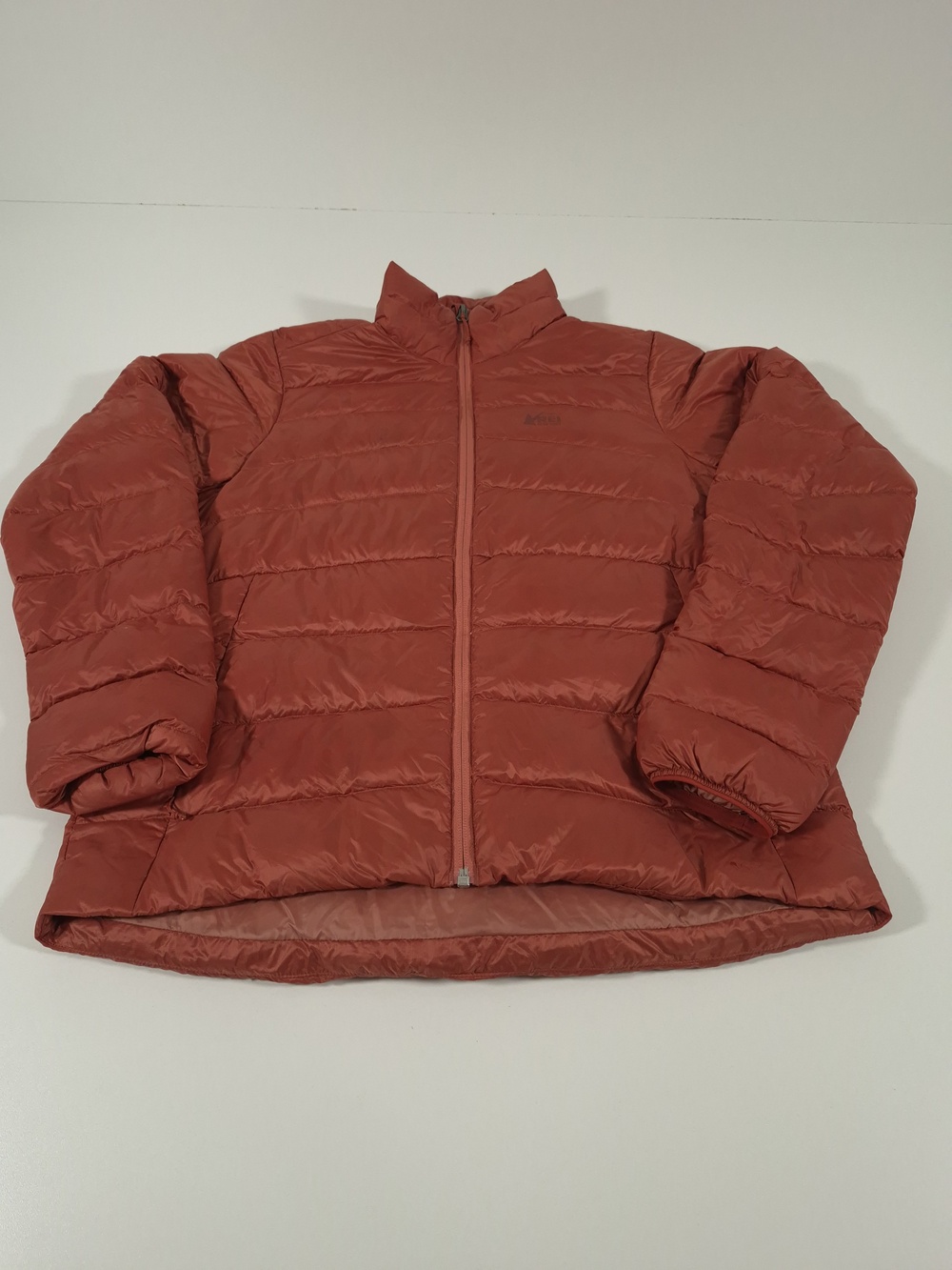 REI Co-op Jacket Mens M Orange Down Puffer Full Zip Insulated Hiking Outdoor